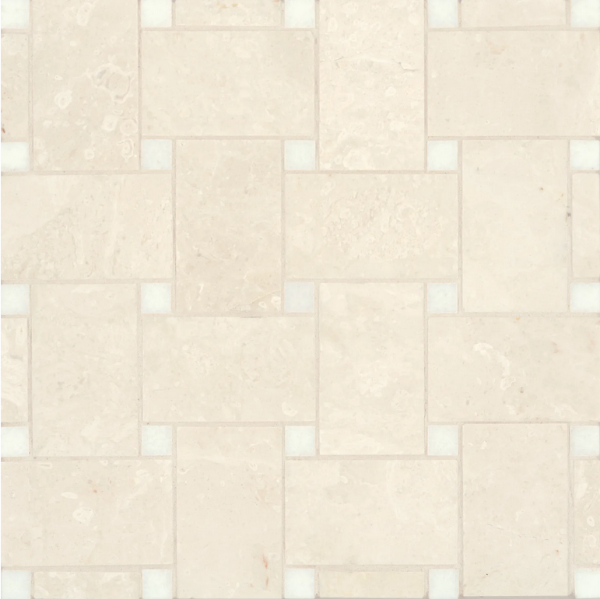 Picture of Bedrosians - Marble Stone Mosaic Jumbo Basketweave Beige Marble with Thassos Dot