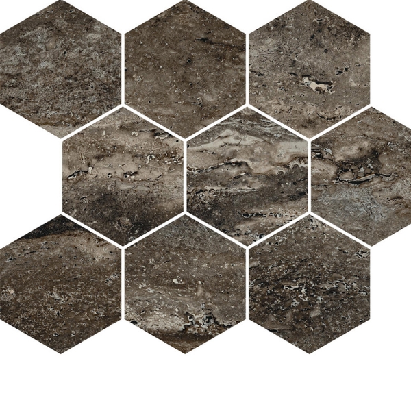 Picture of Milestone - Travertine Hexagon Mosaic Titanium Polished