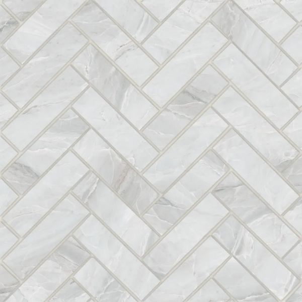 Picture of Bedrosians - Magnifica Pietra Herringbone Mosaic Pietra Bianca Honed
