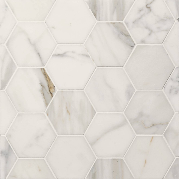 Picture of Bedrosians - Marble Stone Hexagon Mosaic Calacatta Oro Honed