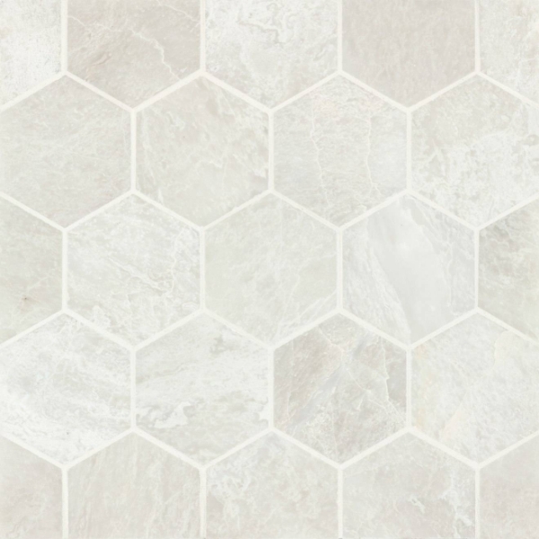 Picture of Bedrosians - Marble Stone Hexagon Mosaic Iceberg White Brushed