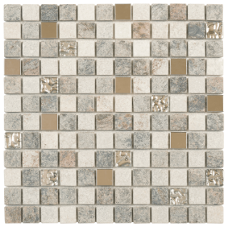 Picture of Bati Orient - Mix Mosaic 7/8 x 7/8 Grey Beige Glass Quartzite Metal Decor