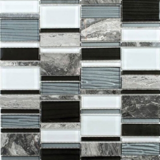 Picture of Bati Orient - Mix Mosaic Mixed Size Marble Grey/Glass Black/Grey/White Rectangles