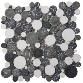 Picture of Bati Orient - Round Mosaic Penny Rounds White/Grey/Silver